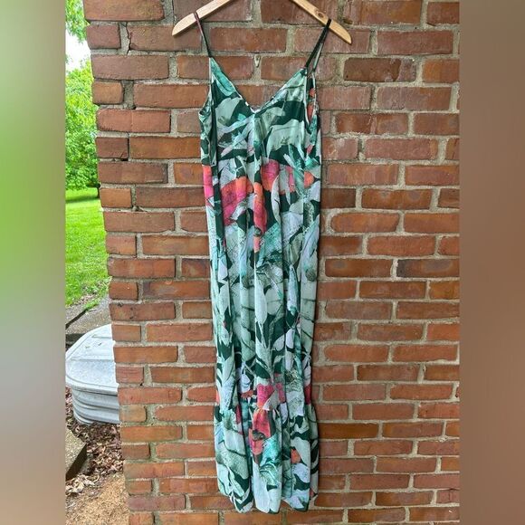 LC Lauren Conrad Green Leaf Print Sheer Maxi Dress Cover Up - Picture 8 of 8